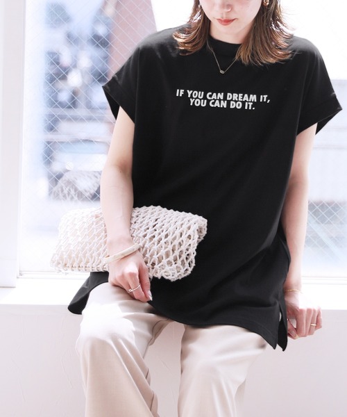 reca（レカ）の「フレンチスリーブロゴTシャツ（Tシャツ/カットソー・レディース・ブラック/オフホワイト/グレイッシュベージュ・FREE）」の6枚目の写真