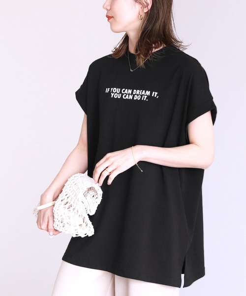 reca（レカ）の「フレンチスリーブロゴTシャツ（Tシャツ/カットソー・レディース・ブラック/オフホワイト/グレイッシュベージュ・FREE）」の8枚目の写真