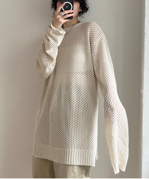 wee9s(ウィークス)の「super loose mesh knit / スーパールーズメッシュニットトップス(Tシャツ/カットソー・レディース・ブラック/アイボリー・FREE)」の1枚目の写真
