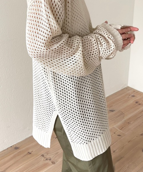 wee9s(ウィークス)の「super loose mesh knit / スーパールーズメッシュニットトップス(Tシャツ/カットソー・レディース・ブラック/アイボリー・FREE)」の4枚目の写真