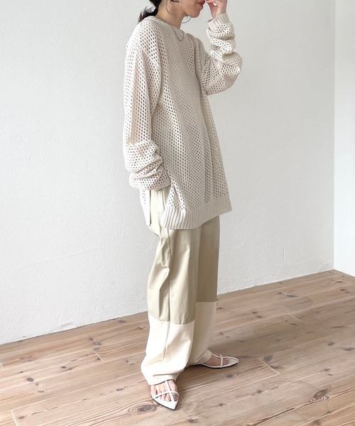 wee9s(ウィークス)の「super loose mesh knit / スーパールーズメッシュニットトップス(Tシャツ/カットソー・レディース・ブラック/アイボリー・FREE)」の5枚目の写真