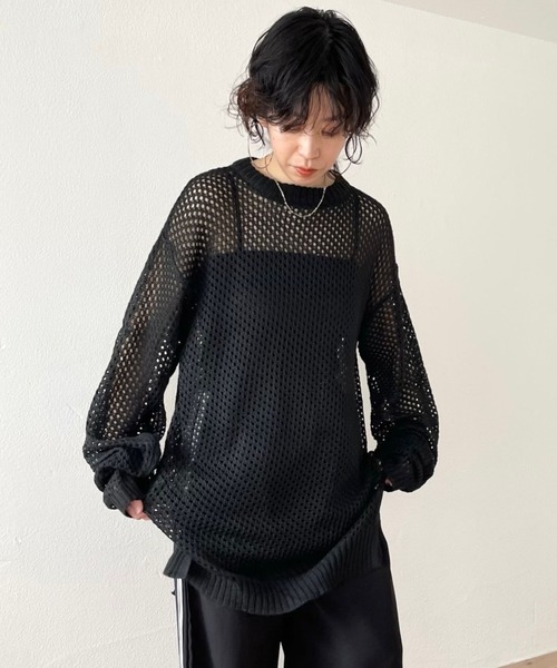 wee9s(ウィークス)の「super loose mesh knit / スーパールーズメッシュニットトップス(Tシャツ/カットソー・レディース・ブラック/アイボリー・FREE)」の21枚目の写真