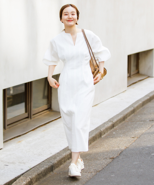 IENA（イエナ）の「コットンリップルウエストシェイプワンピース（ワンピース・レディース・ホワイト/ライトグレー/ブラック/オレンジ/レンガ・38/36/34）」の20枚目の写真