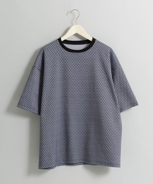 Revo.(レボ)の「Revo. オーバーサイズ ダイヤ柄ジャガード リブ配色 ルーズT(Tシャツ/カットソー・メンズ・ブラック/ブルー/ネイビー・1/2)」の1枚目の写真