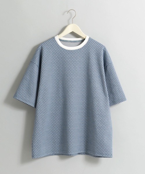 Revo.(レボ)の「Revo. オーバーサイズ ダイヤ柄ジャガード リブ配色 ルーズT(Tシャツ/カットソー・メンズ・ブラック/ブルー/ネイビー・1/2)」の3枚目の写真