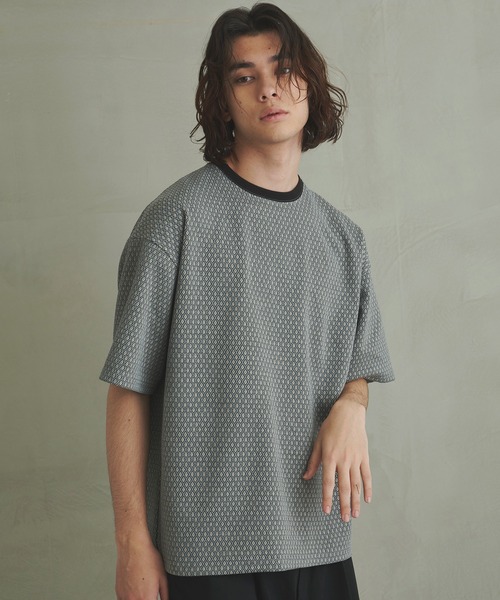 Revo.(レボ)の「Revo. オーバーサイズ ダイヤ柄ジャガード リブ配色 ルーズT(Tシャツ/カットソー・メンズ・ブラック/ブルー/ネイビー・1/2)」の20枚目の写真
