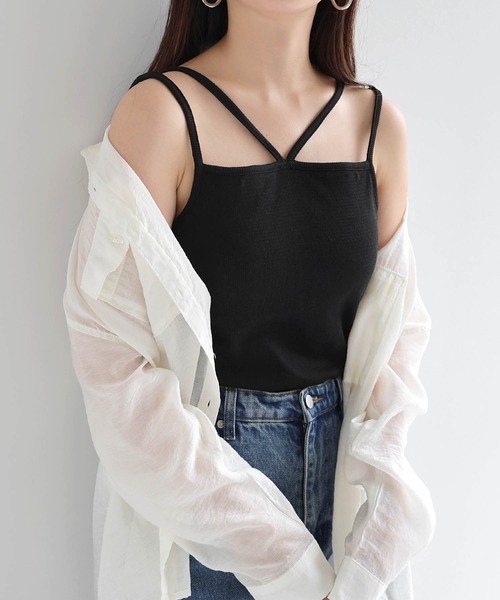 セール】【7色展開】カップ付きホルターネック風キャミソール