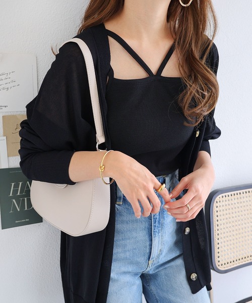 セール】【7色展開】カップ付きホルターネック風キャミソール