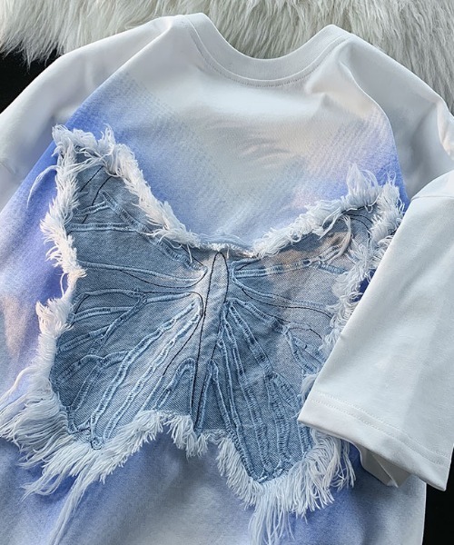 DIAVEL(ディアベル)の「綿100% ユニセックス ビッグバタフライ刺繍パッチビッグ半袖Tシャツ(Tシャツ/カットソー・レディース・ホワイト/ブラック・M)」の18枚目の写真
