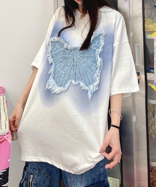 DIAVEL(ディアベル)の「綿100% ユニセックス ビッグバタフライ刺繍パッチビッグ半袖Tシャツ(Tシャツ/カットソー・レディース・ホワイト/ブラック・M)」の16枚目の写真