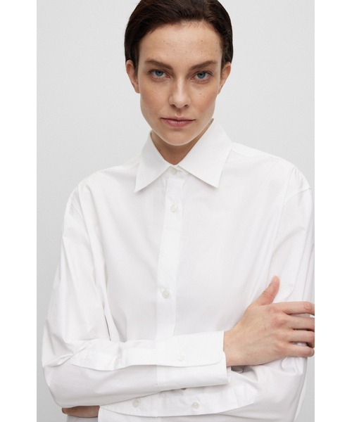 BOSS(ボス)の「ポイントカラー コットンポプリン ロング ブラウス(シャツ/ブラウス・レディース・ブラック/ホワイト・34/36/38/32/40)」の8枚目の写真
