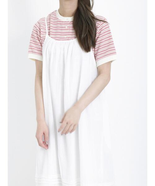 Samansa Mos2（サマンサ モスモス）の「◎ワッフルボーダーヘンリーネックTシャツ（Tシャツ/カットソー・レディース・ブルー/イエロー/キナリ/ピンク・F）」の4枚目の写真