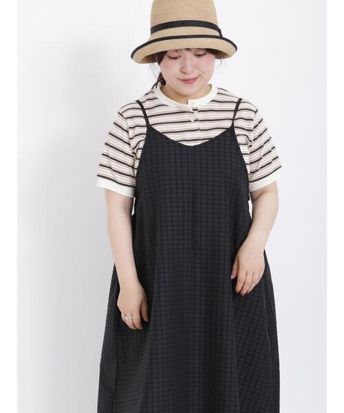 Samansa Mos2（サマンサ モスモス）の「◎ワッフルボーダーヘンリーネックTシャツ（Tシャツ/カットソー・レディース・ブルー/イエロー/キナリ/ピンク・F）」の2枚目の写真