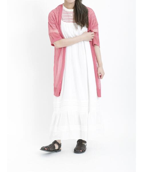 Samansa Mos2（サマンサ モスモス）の「◎ワッフルボーダーヘンリーネックTシャツ（Tシャツ/カットソー・レディース・ブルー/イエロー/キナリ/ピンク・F）」の9枚目の写真