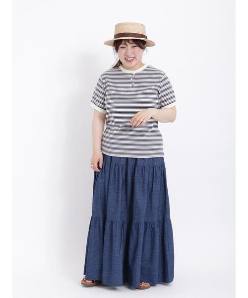 Samansa Mos2（サマンサ モスモス）の「◎ワッフルボーダーヘンリーネックTシャツ（Tシャツ/カットソー・レディース・ブルー/イエロー/キナリ/ピンク・F）」の13枚目の写真