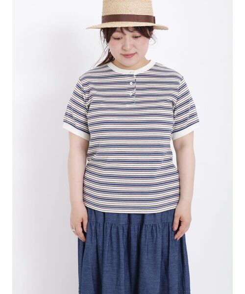 Samansa Mos2（サマンサ モスモス）の「◎ワッフルボーダーヘンリーネックTシャツ（Tシャツ/カットソー・レディース・ブルー/イエロー/キナリ/ピンク・F）」の18枚目の写真