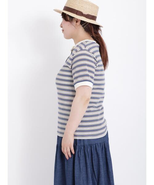 Samansa Mos2（サマンサ モスモス）の「◎ワッフルボーダーヘンリーネックTシャツ（Tシャツ/カットソー・レディース・ブルー/イエロー/キナリ/ピンク・F）」の19枚目の写真