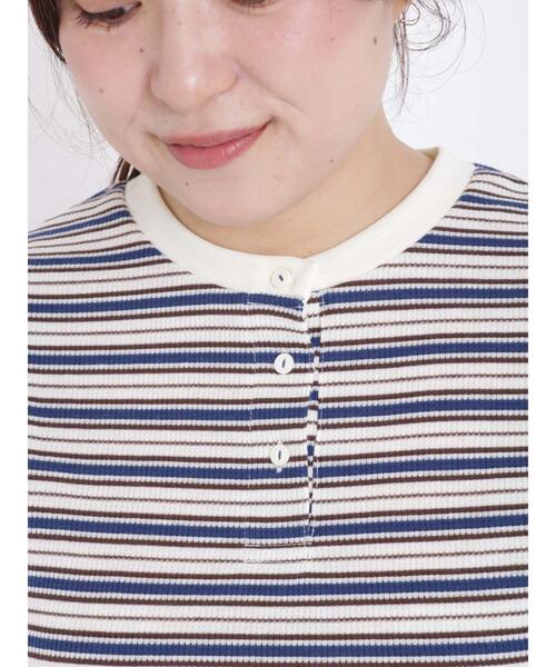 Samansa Mos2（サマンサ モスモス）の「◎ワッフルボーダーヘンリーネックTシャツ（Tシャツ/カットソー・レディース・ブルー/イエロー/キナリ/ピンク・F）」の21枚目の写真