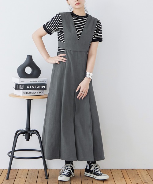 Fashion Letter（ファッションレター）の「リネンタッチ カッティング ジャンパースカート（ワンピース・レディース・アイボリー/チャコールグレー/カーキ/ブラック・M）」の4枚目の写真