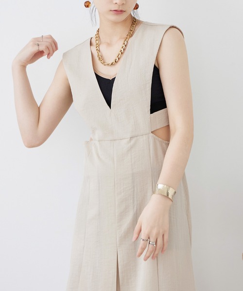 Fashion Letter（ファッションレター）の「リネンタッチ カッティング ジャンパースカート（ワンピース・レディース・アイボリー/チャコールグレー/カーキ/ブラック・M）」の5枚目の写真
