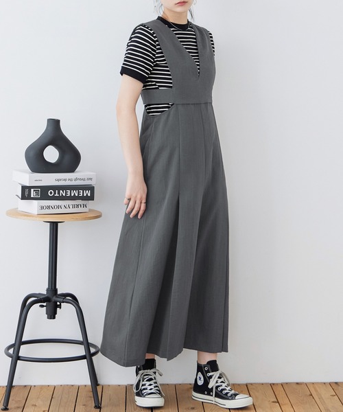 Fashion Letter（ファッションレター）の「リネンタッチ カッティング ジャンパースカート（ワンピース・レディース・アイボリー/チャコールグレー/カーキ/ブラック・M）」の6枚目の写真