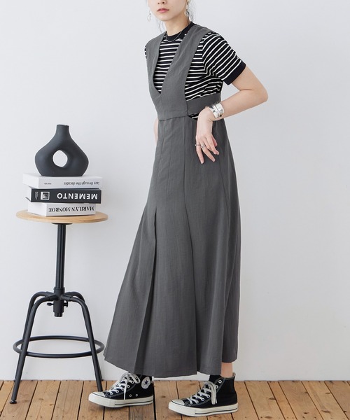 Fashion Letter（ファッションレター）の「リネンタッチ カッティング ジャンパースカート（ワンピース・レディース・アイボリー/チャコールグレー/カーキ/ブラック・M）」の13枚目の写真