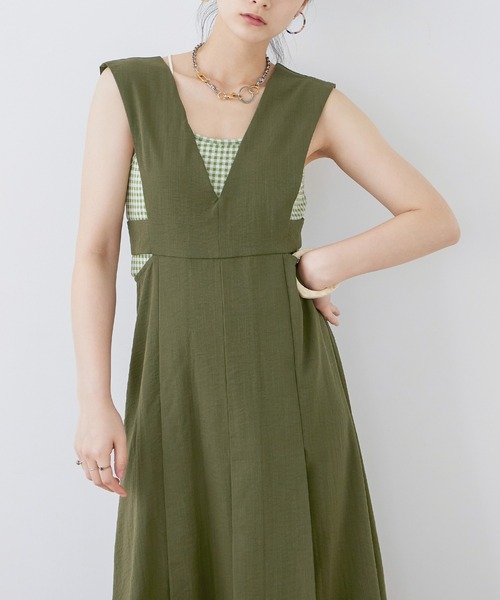 Fashion Letter（ファッションレター）の「リネンタッチ カッティング ジャンパースカート（ワンピース・レディース・アイボリー/チャコールグレー/カーキ/ブラック・M）」の7枚目の写真