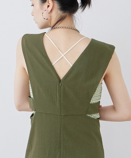 Fashion Letter（ファッションレター）の「リネンタッチ カッティング ジャンパースカート（ワンピース・レディース・アイボリー/チャコールグレー/カーキ/ブラック・M）」の14枚目の写真