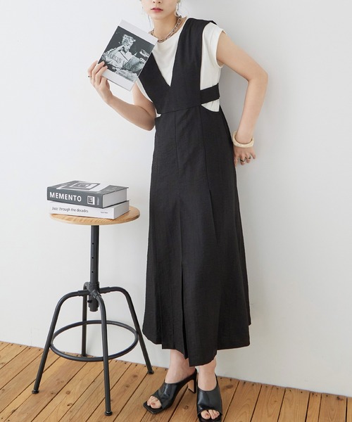 Fashion Letter（ファッションレター）の「リネンタッチ カッティング ジャンパースカート（ワンピース・レディース・アイボリー/チャコールグレー/カーキ/ブラック・M）」の8枚目の写真