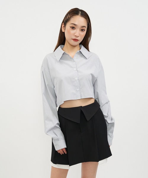SPIRALGIRL(スパイラルガール)の「クロップドシャツ(シャツ/ブラウス・レディース・ホワイト/グレー系・FREE)」の19枚目の写真