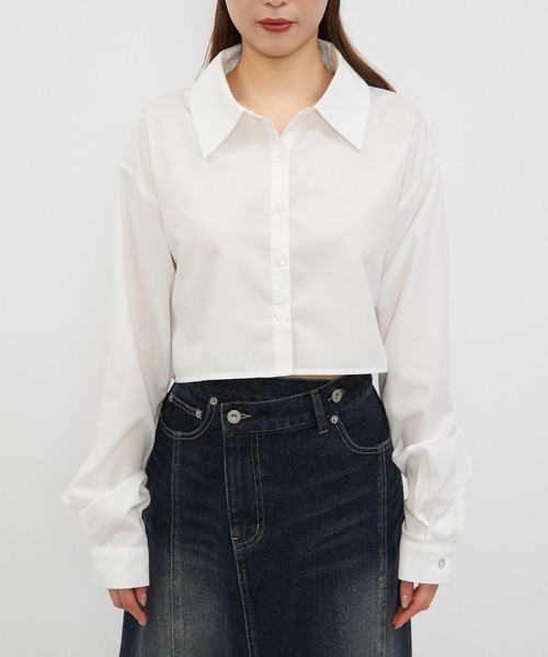 SPIRALGIRL(スパイラルガール)の「クロップドシャツ(シャツ/ブラウス・レディース・ホワイト/グレー系・FREE)」の13枚目の写真