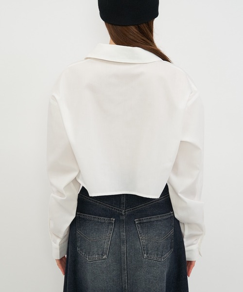 SPIRALGIRL(スパイラルガール)の「クロップドシャツ(シャツ/ブラウス・レディース・ホワイト/グレー系・FREE)」の15枚目の写真