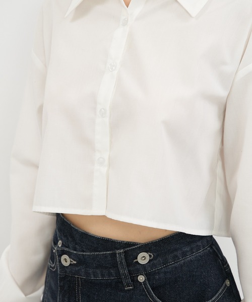 SPIRALGIRL(スパイラルガール)の「クロップドシャツ(シャツ/ブラウス・レディース・ホワイト/グレー系・FREE)」の18枚目の写真