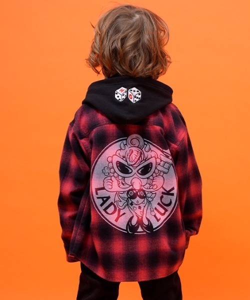 HYSTERIC MINI(ヒステリックミニ)の「HystericMini LUCKY CHARM オンブレチェックシャツ(シャツ/ブラウス・キッズ・レッド/ブルー・120/105/110)」の2枚目の写真
