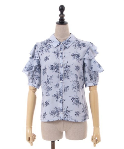 axes femme POETIQUE(アクシーズファムポエティック)の「フラワープリント肩あきブラウス(シャツ/ブラウス・レディース・キナリ/ブルー/ブラック・MEDIUM)」の17枚目の写真