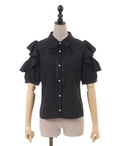 axes femme POETIQUE(アクシーズファムポエティック)の「フラワープリント肩あきブラウス(シャツ/ブラウス・レディース・キナリ/ブルー/ブラック・MEDIUM)」の22枚目の写真