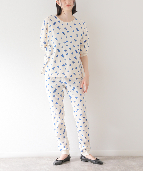 プチバトー　長袖パジャマ　ハート　ブルー PETIT BATEAU/プチバトー】ハート（ブルー）プリント長袖パジャマ