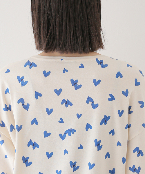 PETIT BATEAU/プチバトー】ハート（ブルー）プリント長袖パジャマ