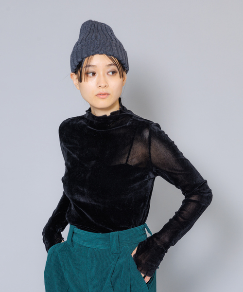 NOMINE(ノミネ)の「【miry dcera】ベロアシースルーボトルネックカットソー(Tシャツ/カットソー・レディース・ブラック/ブラウン・フリー)」の2枚目の写真
