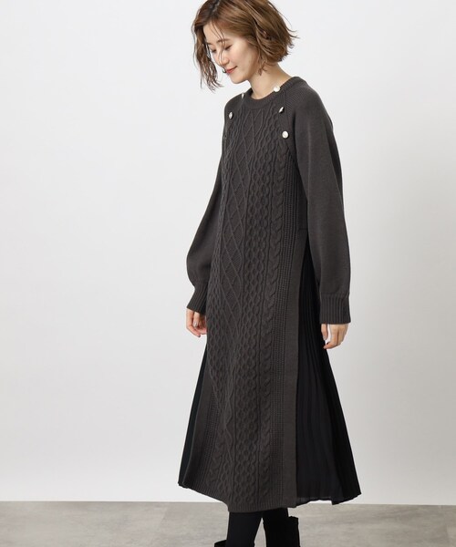 grove（グローブ）の「◆サイドプリーツケーブルニットワンピース（ワンピース・レディース・アイボリー/グレー系その他/ボルドー/ライトグレー・03/02/04/01/05）」の5枚目の写真