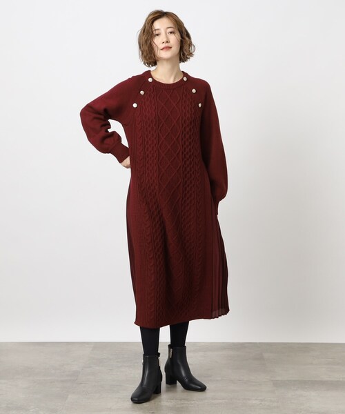 grove（グローブ）の「◆サイドプリーツケーブルニットワンピース（ワンピース・レディース・アイボリー/グレー系その他/ボルドー/ライトグレー・03/02/04/01/05）」の8枚目の写真