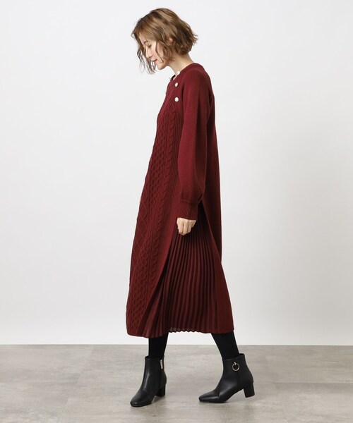 grove（グローブ）の「◆サイドプリーツケーブルニットワンピース（ワンピース・レディース・アイボリー/グレー系その他/ボルドー/ライトグレー・03/02/04/01/05）」の9枚目の写真