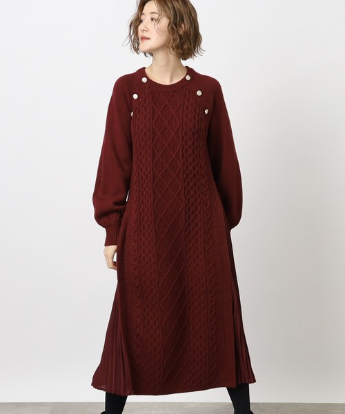 grove（グローブ）の「◆サイドプリーツケーブルニットワンピース（ワンピース・レディース・アイボリー/グレー系その他/ボルドー/ライトグレー・03/02/04/01/05）」の11枚目の写真