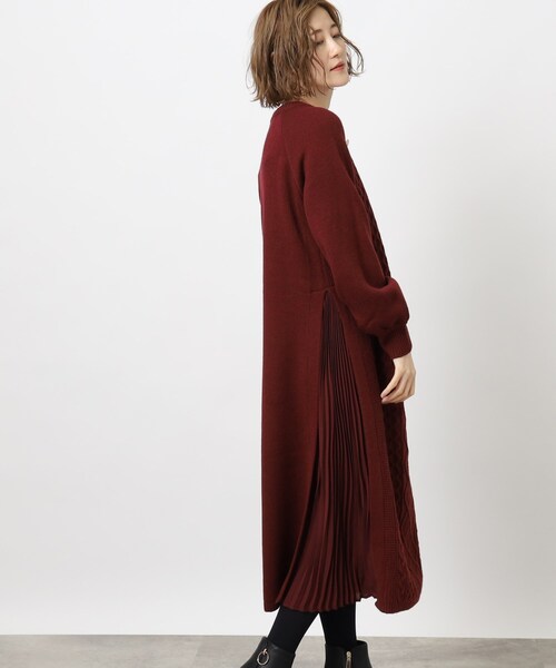 grove（グローブ）の「◆サイドプリーツケーブルニットワンピース（ワンピース・レディース・アイボリー/グレー系その他/ボルドー/ライトグレー・03/02/04/01/05）」の12枚目の写真