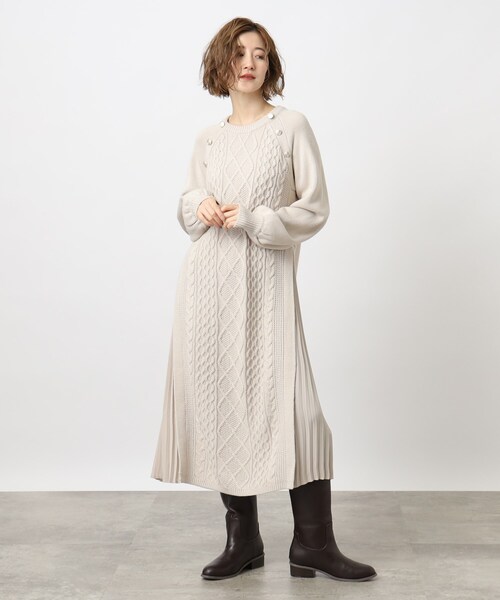 grove（グローブ）の「◆サイドプリーツケーブルニットワンピース（ワンピース・レディース・アイボリー/グレー系その他/ボルドー/ライトグレー・03/02/04/01/05）」の15枚目の写真