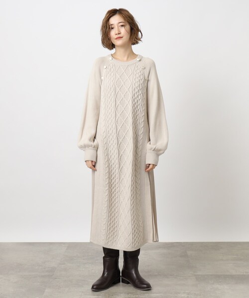 grove（グローブ）の「◆サイドプリーツケーブルニットワンピース（ワンピース・レディース・アイボリー/グレー系その他/ボルドー/ライトグレー・03/02/04/01/05）」の22枚目の写真