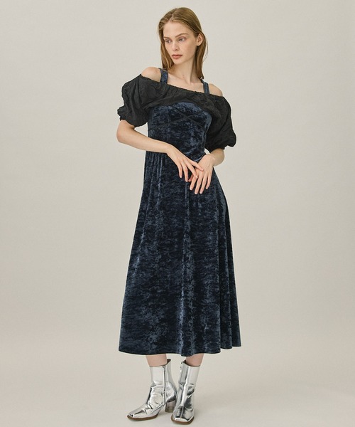 PUBLIC TOKYO（パブリックトウキョウ）の「シュリンクボレロベロアドレス（ワンピース・レディース・ブラック/ネイビー・FREE）」の4枚目の写真