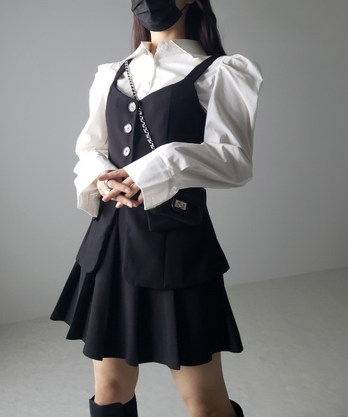 セール】【 3点セットアップ 】ショートシャツ＆プリーツミニスカート