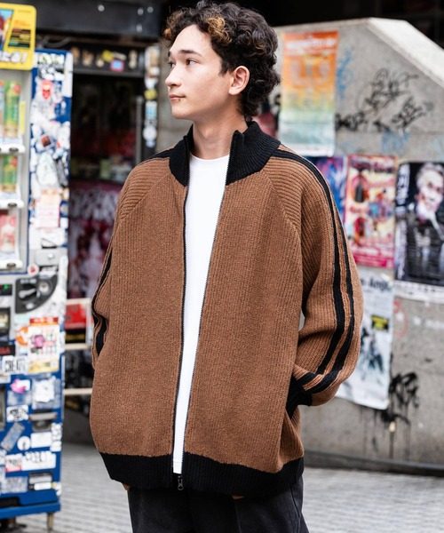 セール】オーバーサイズ袖ダブルラインニットトラックジャケット