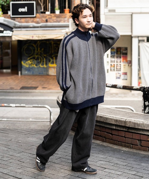 セール】オーバーサイズ袖ダブルラインニットトラックジャケット